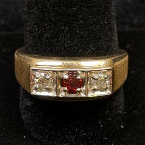 10K Yellow Gold Men's Garnet Diamond Ring Size 12 (R032)